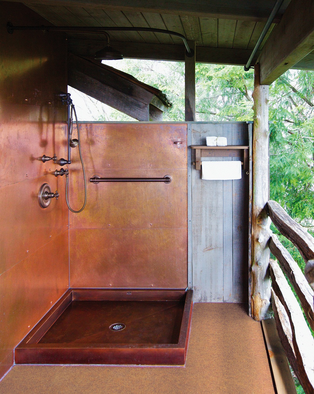 Copper Shower Pan with Copper Wall Panels 36" x 48" x 4"