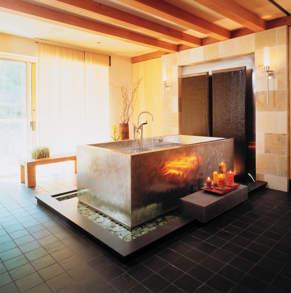 Stainless Steel Japanese Bath Designed with Two Bench Seats to Accomodate Two Bathers 42" x 72" x 35"