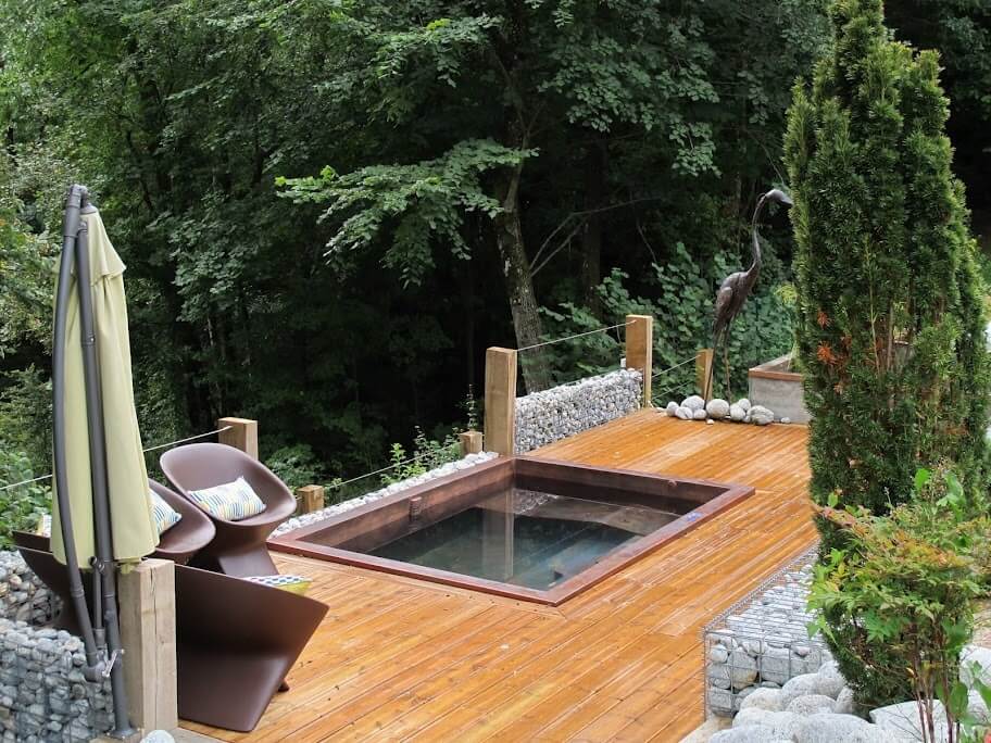 Custom Copper Spa with Lounger Seating, LED Lighting, Interior Stairway,  and Cool Down Area 60