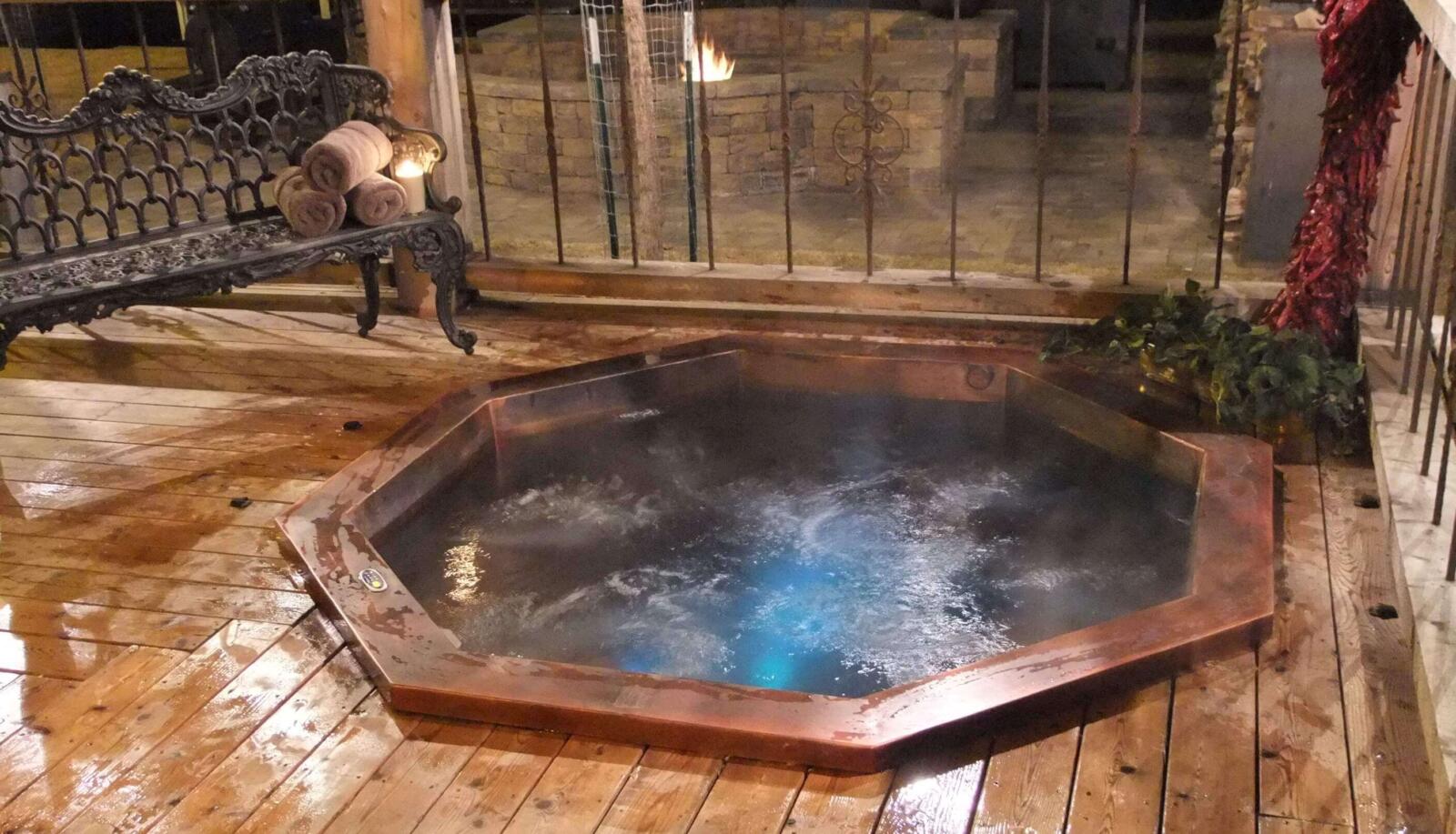 Copper Octagonal Spa with Bench Seating and LED Lighting 96