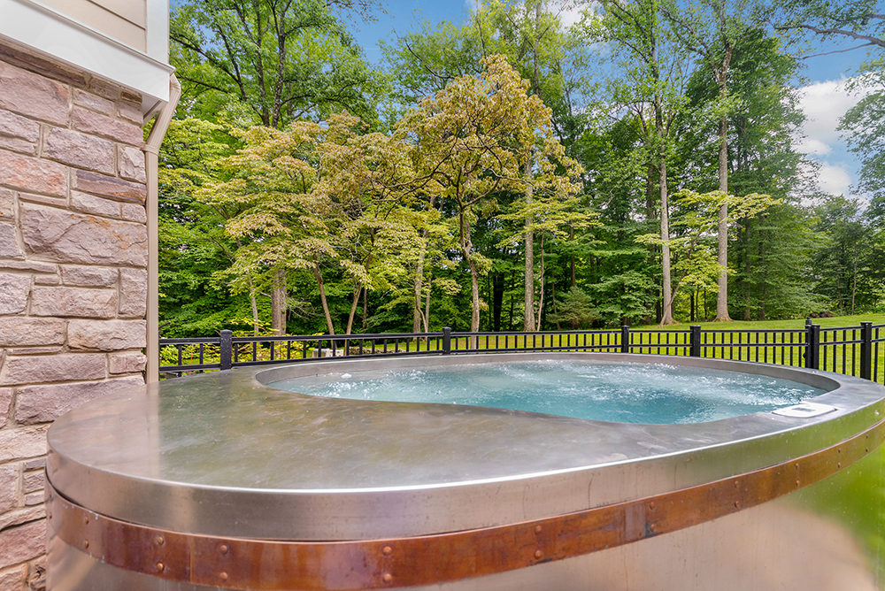 Stainless Steel Freestanding Spa with Copper Band Trimming with Onsite Equipment Access and Interior Steps 132