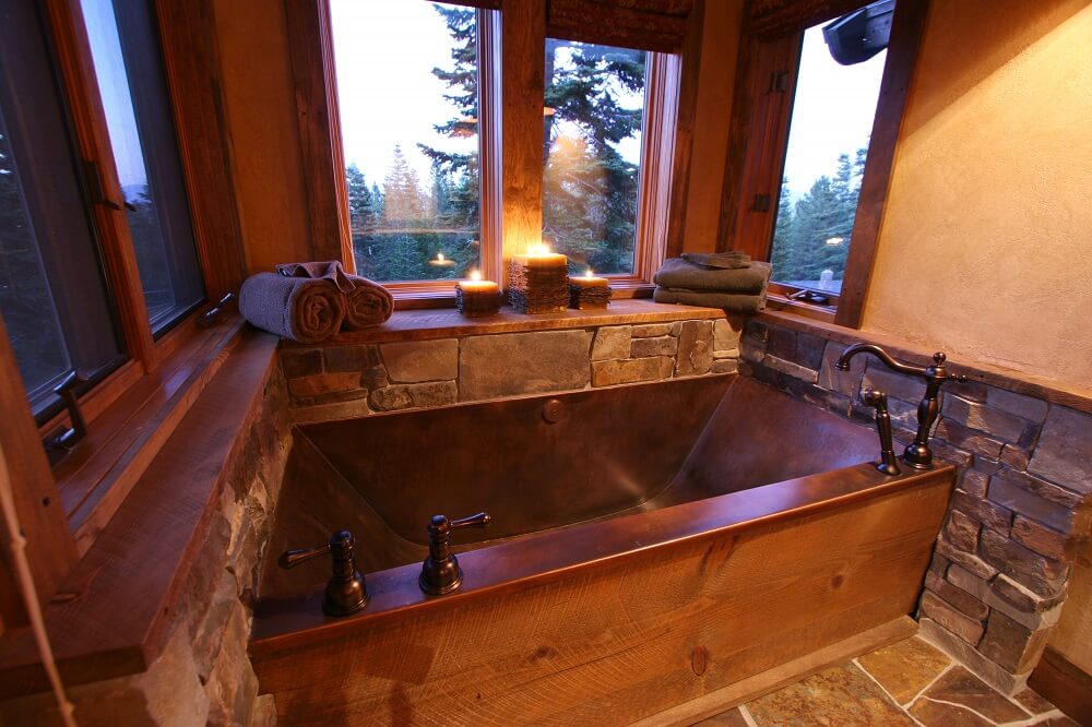Copper Two Person Flat Bottom Soaking Bath 42” x 72” x 24” Designer: High Camp Home/ High Sierra Customs  