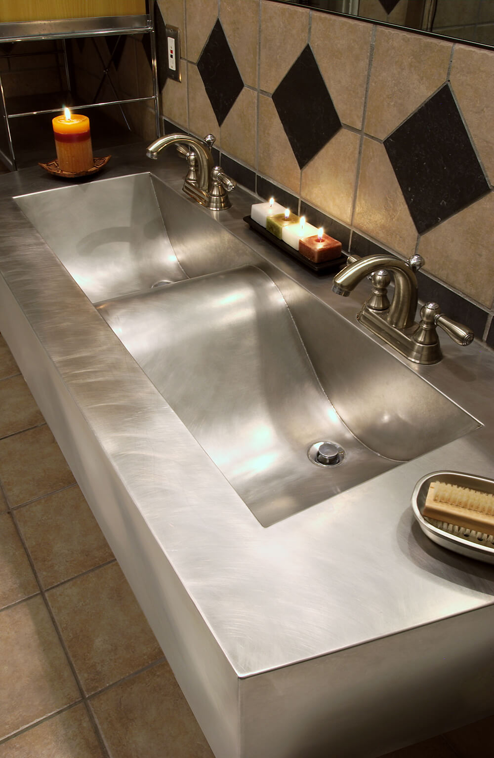 24”x72”x10” stainless steel mid contoured wall mounted vessel sink