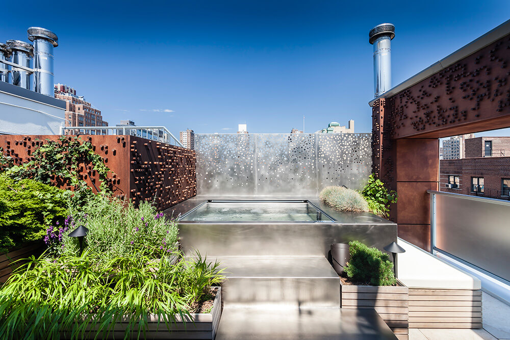 Stainless Steel Above Ground Spa with Stainless Steel Surround Deck and Custom Stairs 82