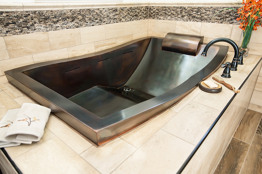 Copper Drop In Soaking Tub with Headrests 60