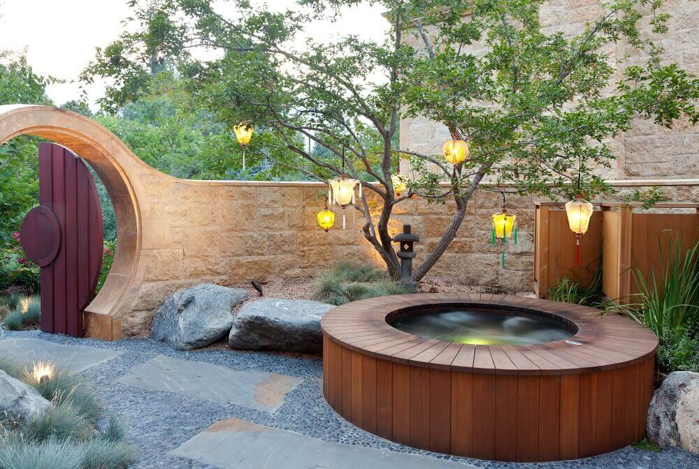 Copper Round Spa with Bench Seating and LED lighting 84” round x 37” deep 