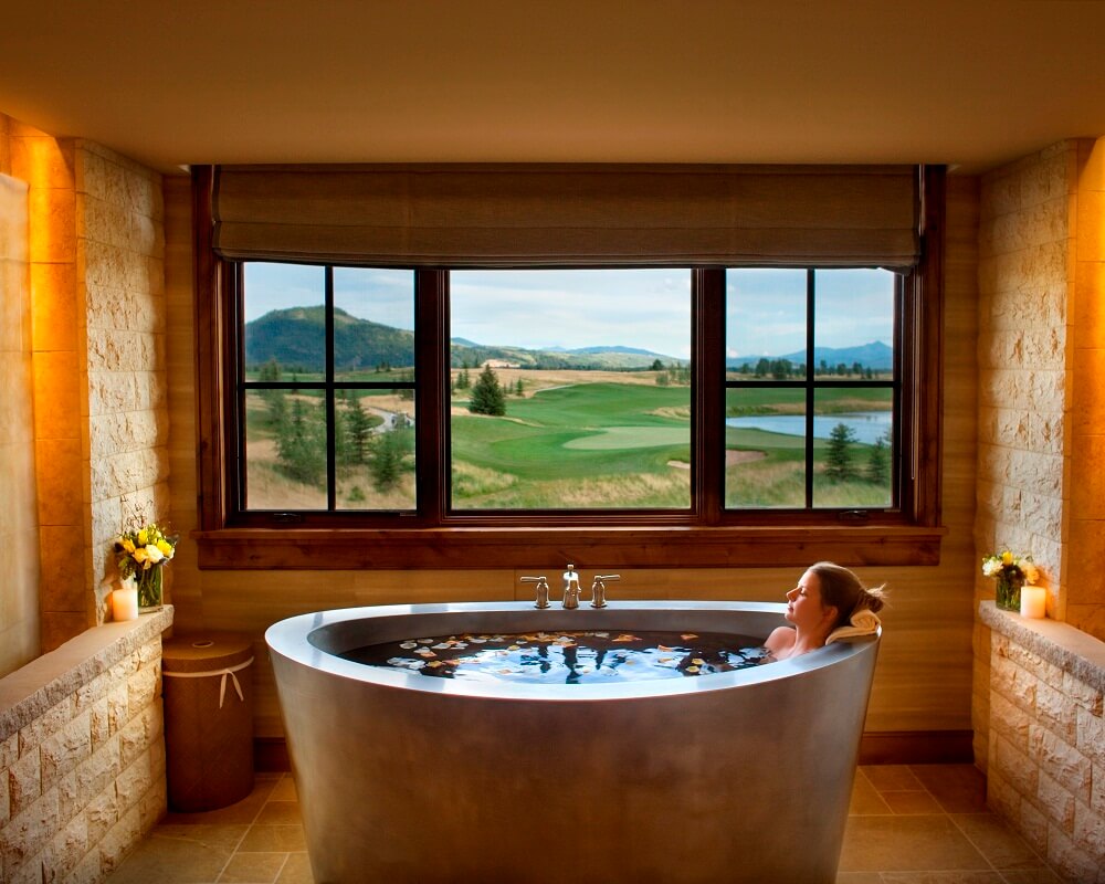 Shooting Star Ranch Resort and Villas, Jackson Hole, Wyoming Stainless Steel Elliptical Japanese Soaking Bath designed with 2 Bench Seats 42