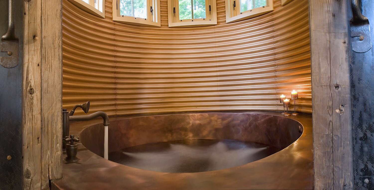 Custom Shaped Copper Tub Built into a Silo 68