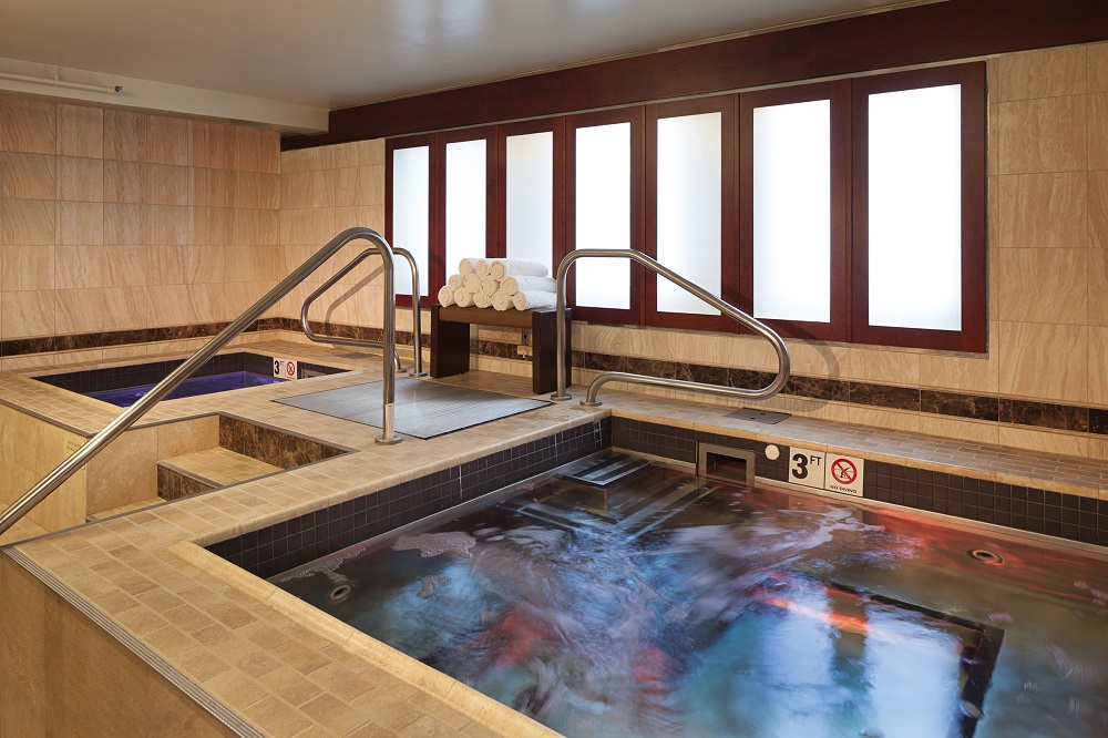 The Union League Club, Chicago, Illionois,  Stainless Steel Spa and Cold Plunge Pool Fabricated with Interior Entry Steps and Bench Seating. Spa dimenisons – 94”x94”x38” Cold Plunge Dimensions 70”x70”x38” 