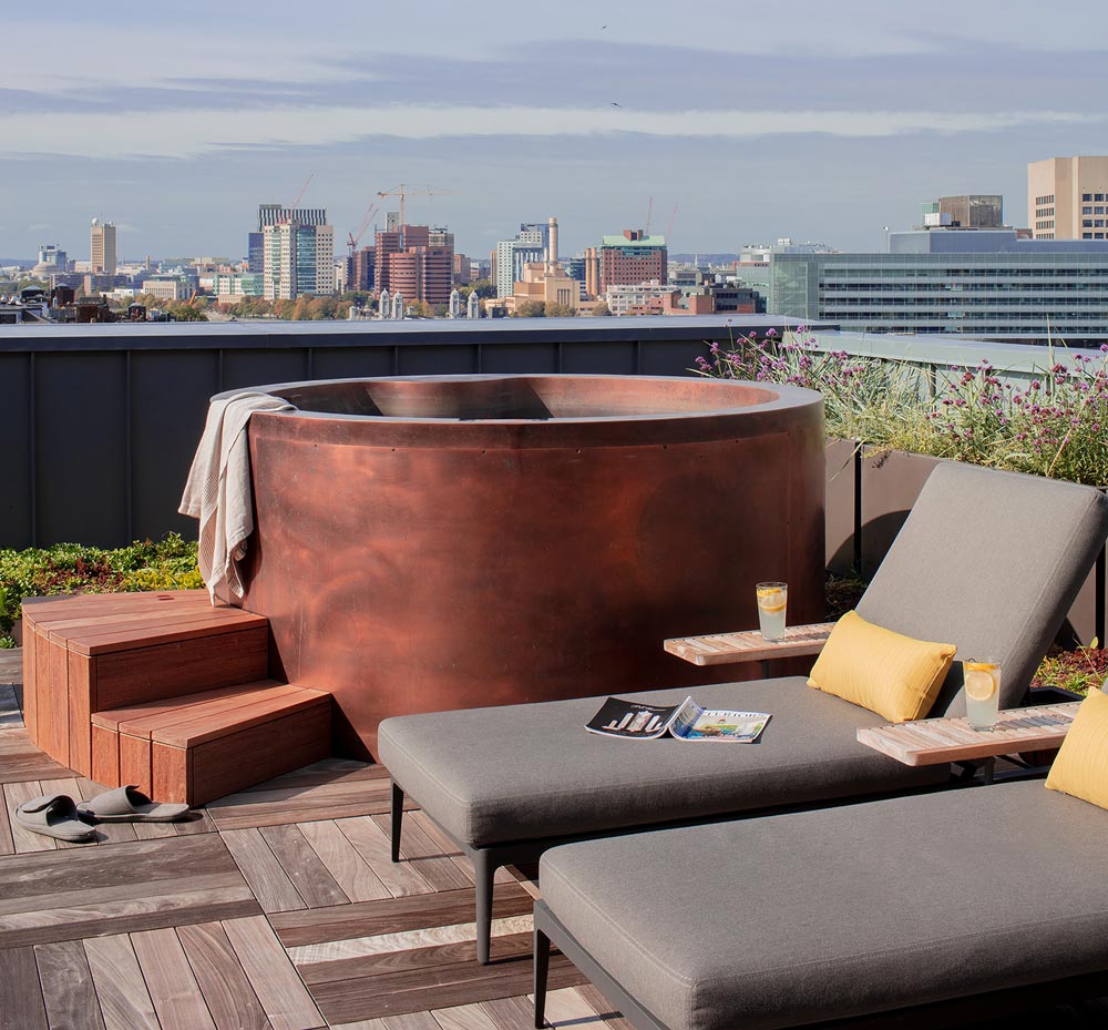 Copper rooftop spa with copper skirting